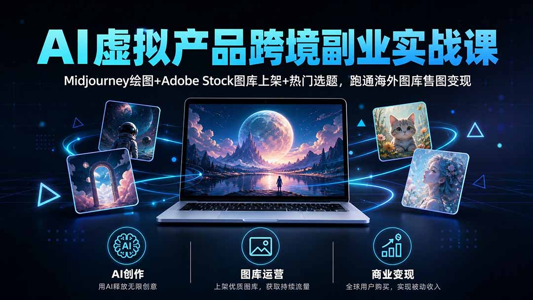 AI虚拟产品跨境副业实战课｜Midjourney绘图+Adobe Stock图库上架+热门选题，跑通海外图库售图变现-皮皮网创