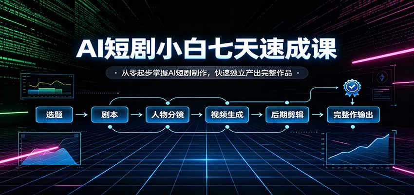AI短剧小白七天速成课:从零起步掌握AI短剧制作,快速独立产出完整作品-皮皮网创