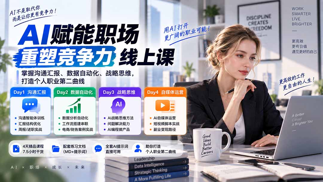 AI职场提效与第二曲线实战课-无水印:学习沟通汇报、数据工作流和战略思维,掌握AI编程做产品及自媒体运营方法-皮皮网创
