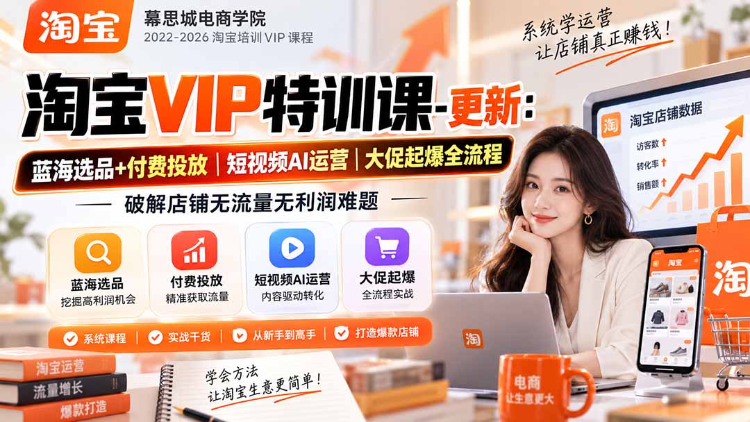 淘宝VIP特训课-更新0917:蓝海选品+付费投放|短视频AI运营|大促起爆全流程,破解店铺无流量无利润难题-皮皮网创