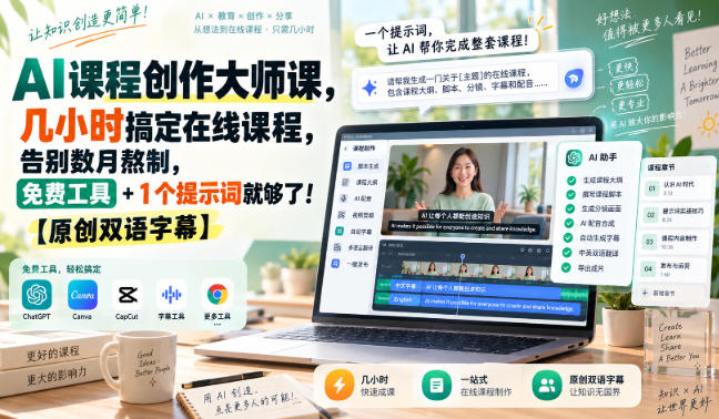 AI课程创作大师课,几小时搞定在线课程,告别数月熬制,免费工具+1个提示词就够了!【原创双语字幕】-皮皮网创