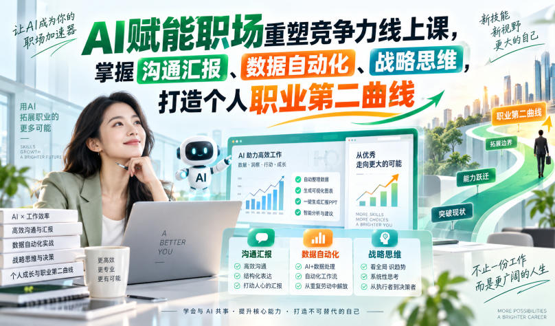 AI赋能职场重塑竞争力线上课,掌握沟通汇报、数据自动化、战略思维,打造个人职业第二曲线-皮皮网创