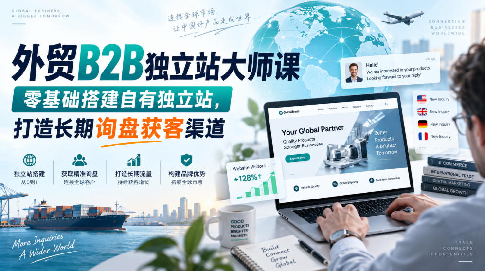 外贸B2B独立站大师课，零基础搭建自有独立站，打造长期询盘获客渠道-皮皮网创