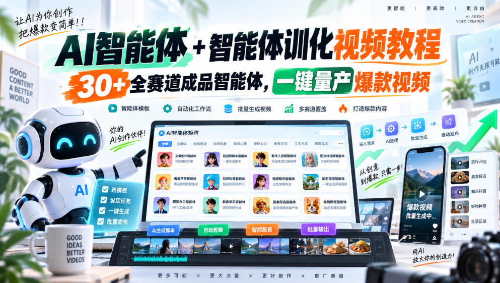 AI智能体+智能体训化视频教程，30+全赛道成品智能体，一键量产爆款视频-皮皮网创