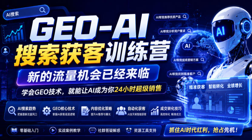GEO-AI搜索获客训练营,新的流量机会已经来临,学会GEO技术,就能让AI成为你24小时超级销售(更新0919)-皮皮网创