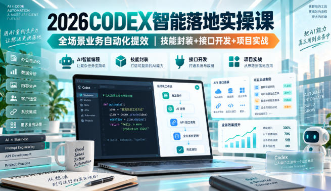 2026Codex智能落地实操课,全场景业务自动化提效,技能封装+接口开发+项目实战-皮皮网创