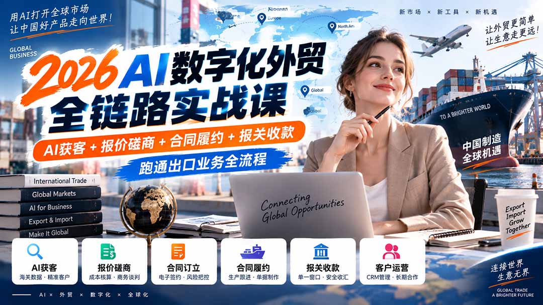 2026AI数字化外贸全链路实战课:AI获客+报价磋商+合同履约+报关收款,跑通出口业务全流程-皮皮网创