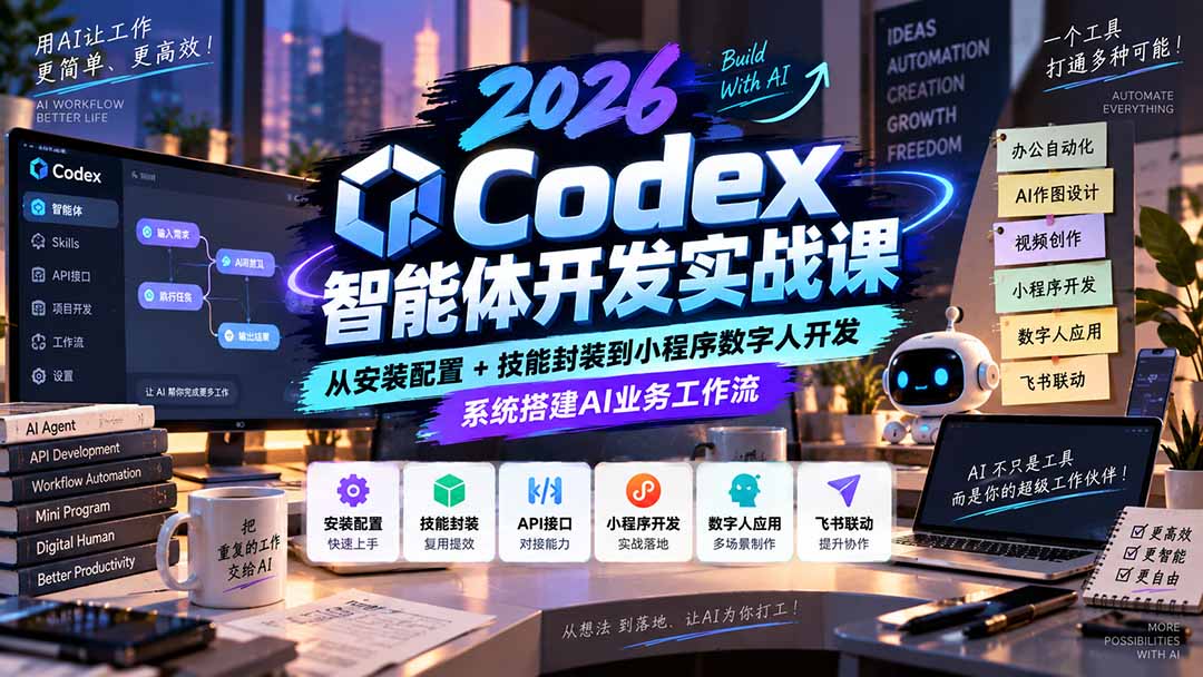2026Codex智能体开发实战课:从安装配置+技能封装到小程序数字人开发,系统搭建AI业务工作流-皮皮网创