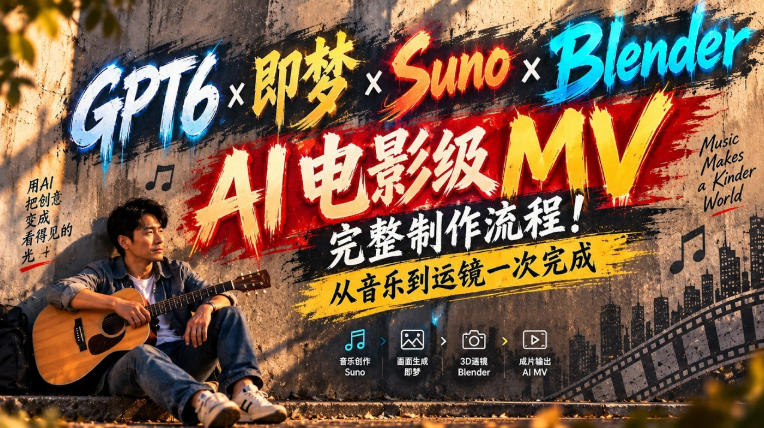 GPT6×即梦×Suno×Blender|AI电影级MV完整制作流程!从音乐到运镜一次完成!-皮皮网创