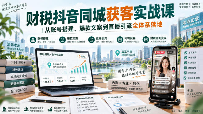 财税抖音同城获客实战课|从账号搭建、爆款文案到直播引流全体系落地-皮皮网创