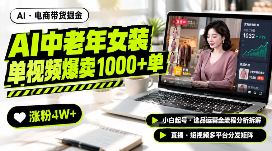 AI中老年服装带货赛道新玩法,一个视频卖出1000多单涨粉4W+,小白起号选品运营全流程分析拆解-皮皮网创