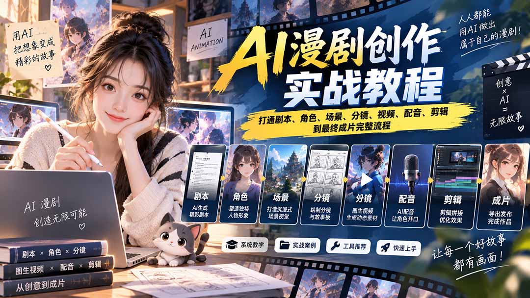 2026 AI漫剧创作实战教程:打通剧本、角色、场景、分镜、视频、配音、剪辑到最终成片完整流程-皮皮网创