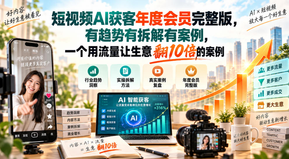 短视频AI获客年度会员完整版,有趋势有拆解有案例,一个用流量让生意翻10倍的案例-皮皮网创