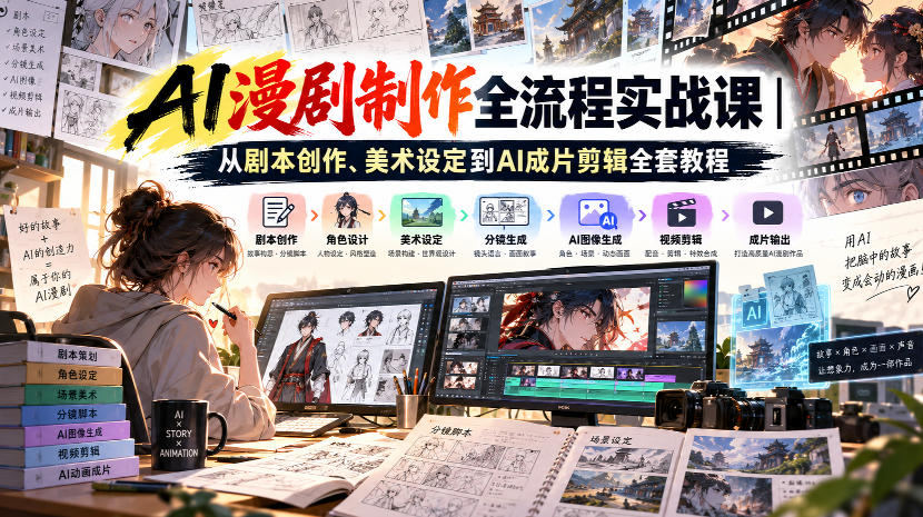AI漫剧制作全流程实战课｜从剧本创作、美术设定到AI成片剪辑全套教程​-皮皮网创