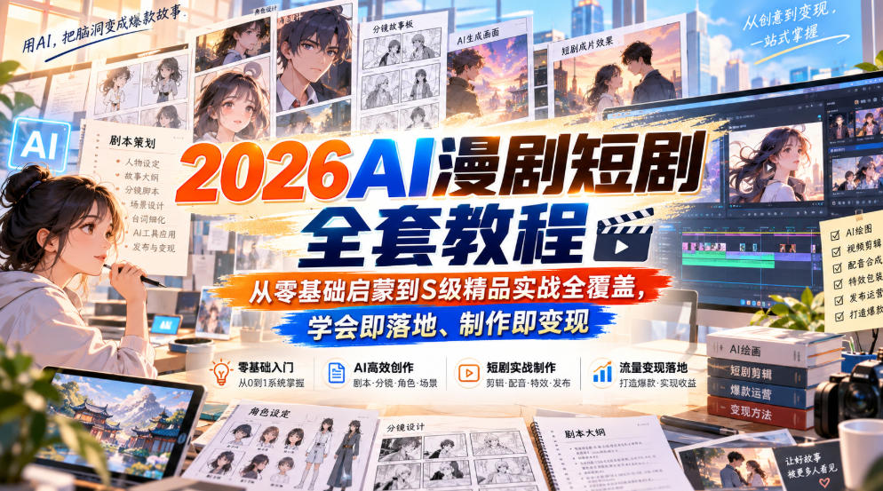 2026AI漫剧短剧全套教程,从零基础启蒙到S级精品实战全覆盖,学会即落地、制作即变现-皮皮网创