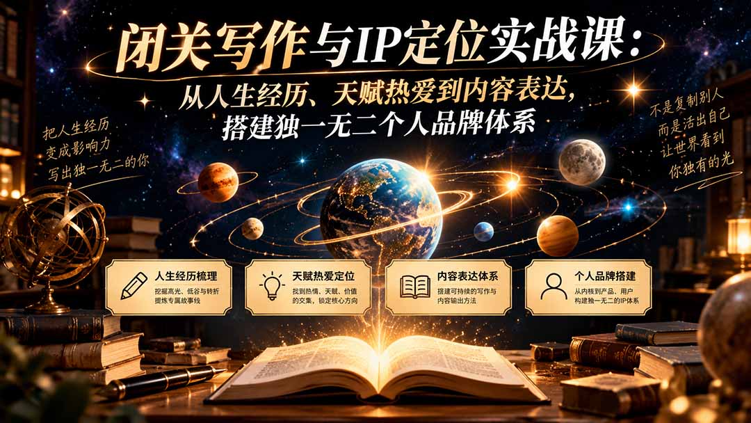 闭关写作与IP定位实战课：从人生经历、天赋热爱到内容表达，搭建独一无二个人品牌体系-皮皮网创