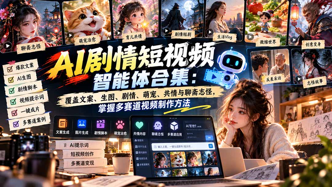 【无水印】AI剧情短视频智能体合集:覆盖文案、生图、剧情、萌宠、共情与聊斋志怪,掌握多赛道视频制作方法-皮皮网创