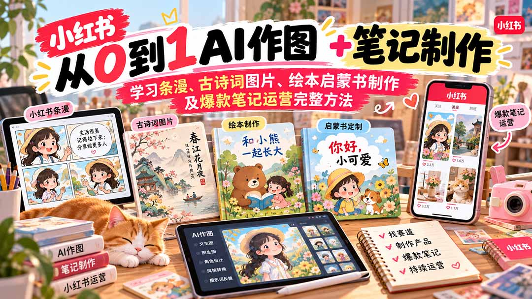 2026小红书AI内容创作从0到1:学习条漫、古诗词图片、绘本启蒙书制作及爆款笔记运营完整方法-皮皮网创