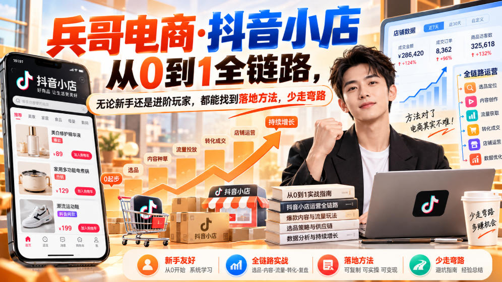 【无水印】兵哥电商·抖音小店从0到1全链路，无论新手还是进阶玩家，都能找到落地方法，少走弯路(更新9月)-皮皮网创
