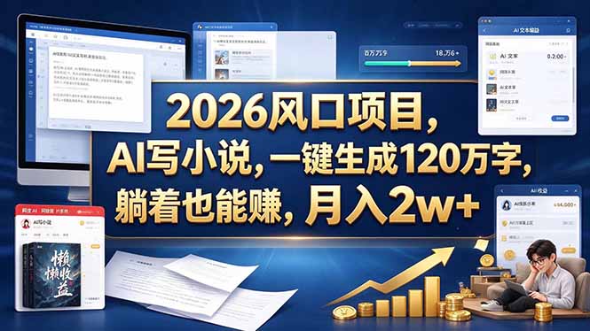 2026 风口项目,AI 写小说,一键生成 120 万字,躺着也能赚,月入 2w +-皮皮网创
