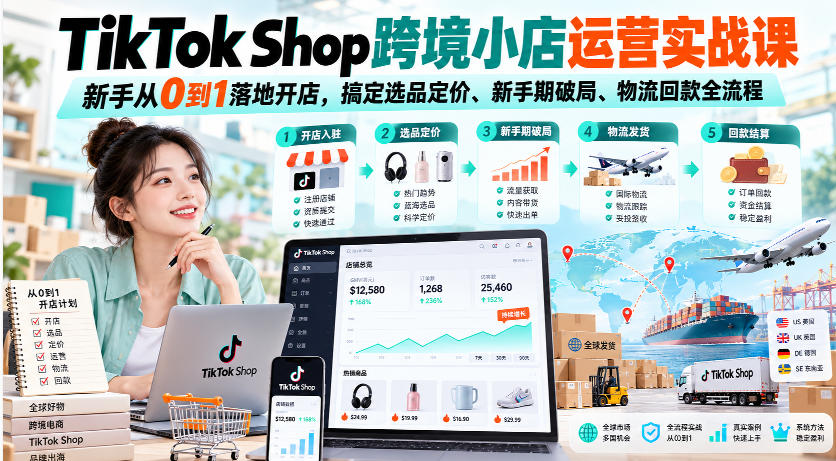 TikTok Shop跨境小店运营实战课，新手从0到1落地开店，搞定选品定价、新手期破局、物流回款全流程-皮皮网创