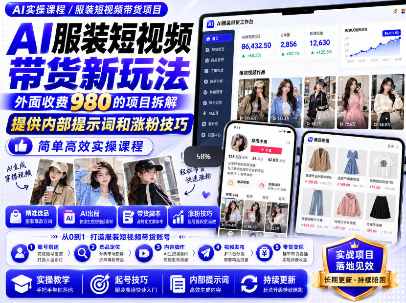 外面收费980AI快手带货系统课程,内部课程首次外放,操作简单高效,一分钟一条爆款视频-皮皮网创
