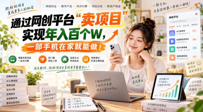 网创平台“卖项目”实现年入百万，一部手机在家就能做！-皮皮网创