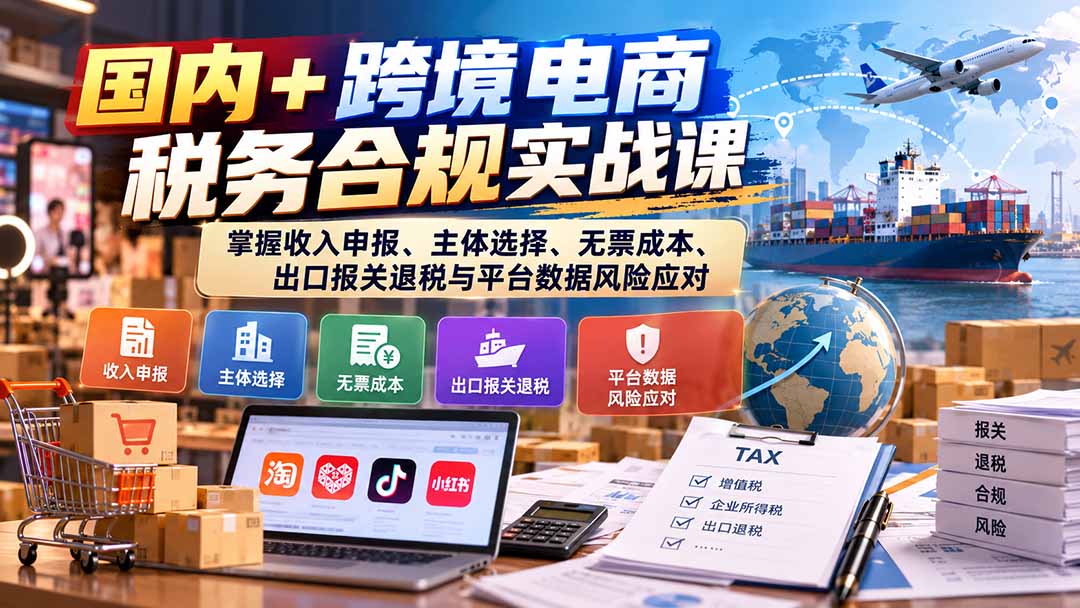 国内+跨境电商税务合规实战课：掌握收入申报、主体选择、无票成本、出口报关退税与平台数据风险应对-皮皮网创