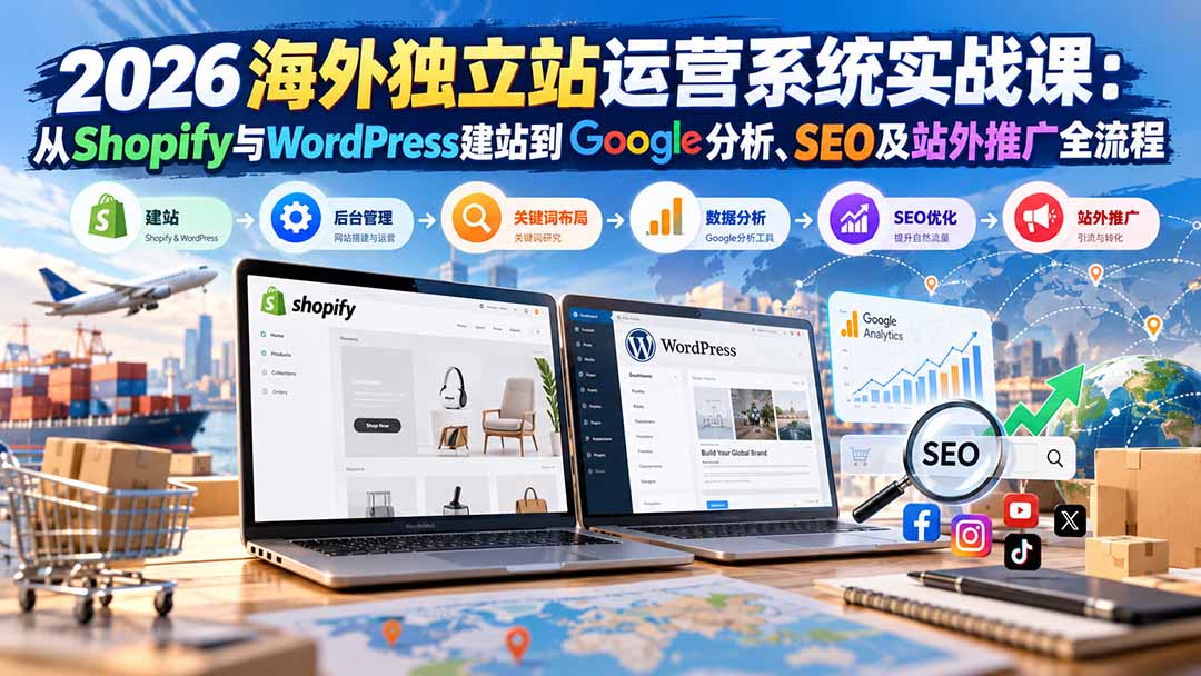 2026海外独立站运营系统实战课:从Shopify与WordPress建站到Google分析、SEO及站外推广全流程-皮皮网创