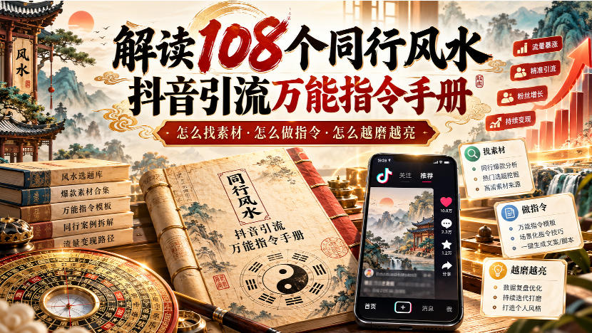 解读108个同行风水抖音引流万能指令手册,怎么找素材·怎么做指令·怎么越磨越亮【文档】-皮皮网创