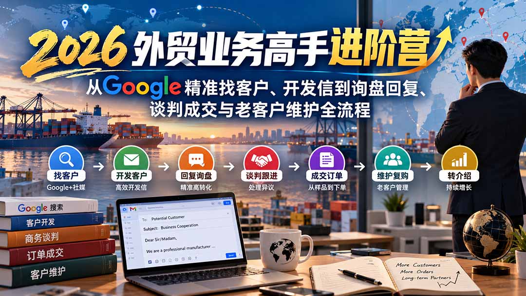 2026外贸业务高手进阶营：从Google精准找客户、开发信到询盘回复、谈判成交与老客户维护全流程-皮皮网创