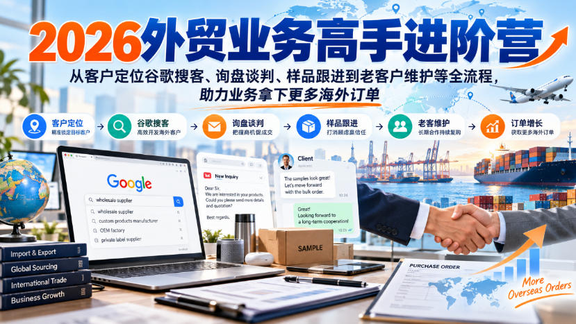 2026外贸业务高手进阶营，从客户定位谷歌搜客、询盘谈判、样品跟进到老客户维护等全流程，助力业务拿下更多海外订单-皮皮网创