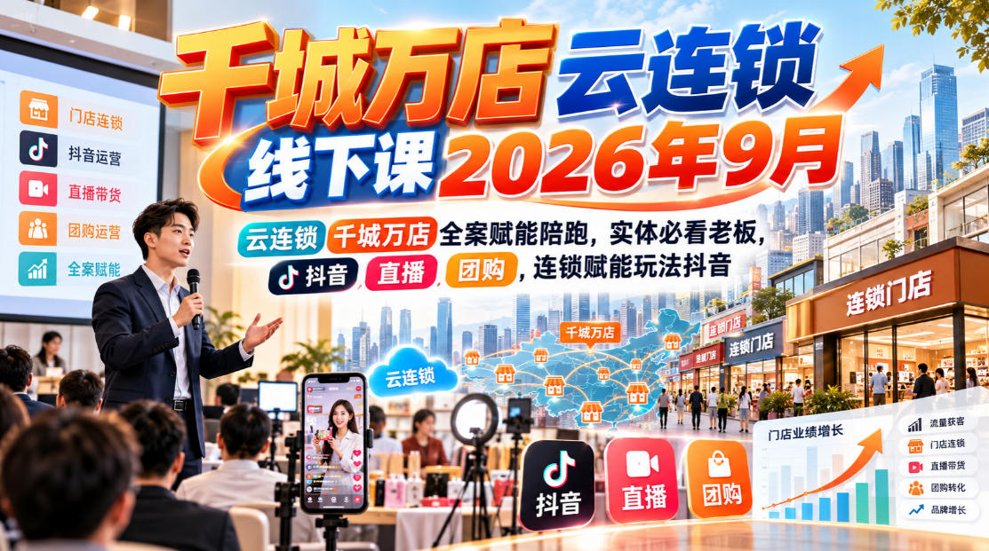 千城万店云连锁线下课2026年9月，云连锁千城万店全案赋能陪跑，实体必看老板，抖音，直播，团购，连锁赋能玩法抖音-皮皮网创