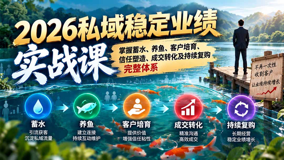 2026私域稳定业绩实战课：掌握蓄水、养鱼、客户培育、信任塑造、成交转化及持续复购完整体系-皮皮网创