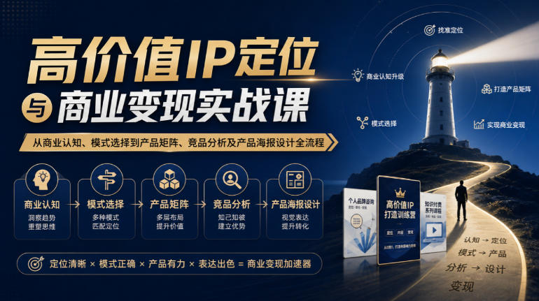 【无水印】高价值IP定位与商业变现实战课,从商业认知、模式选择到产品矩阵、竞品分析及产品海报设计全流程-皮皮网创