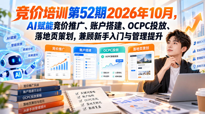 【无水印】竞价培训第52期2026年10月,AI赋能竞价推广、账户搭建、OCPC投放、落地页策划,兼顾新手入门与管理提升-皮皮网创