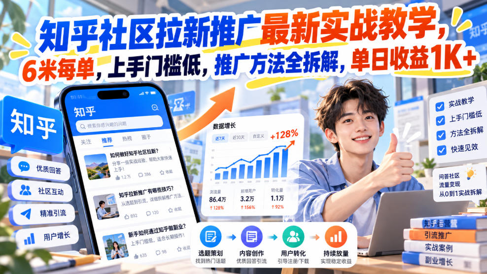 知乎社区拉新推广最新实战教学，6米每单，上手门槛低，推广方法全拆解，单日收益1K+！(更新0930)-皮皮网创