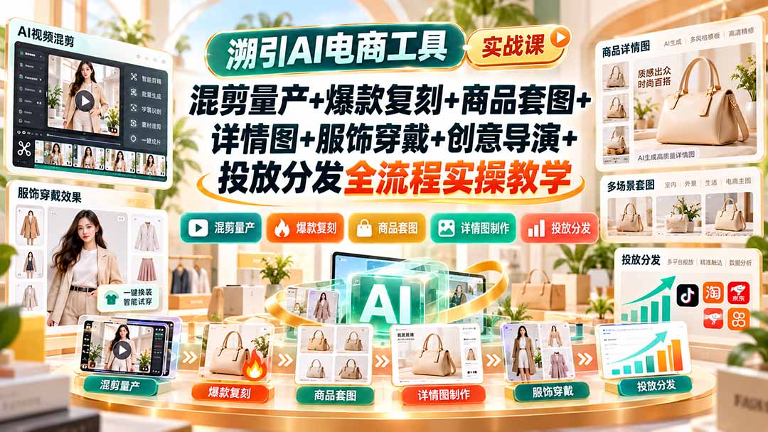 溯引AI电商工具实战课:混剪量产+爆款复刻+商品套图+详情图+服饰穿戴+创意导演+投放分发全流程实操教学-皮皮网创