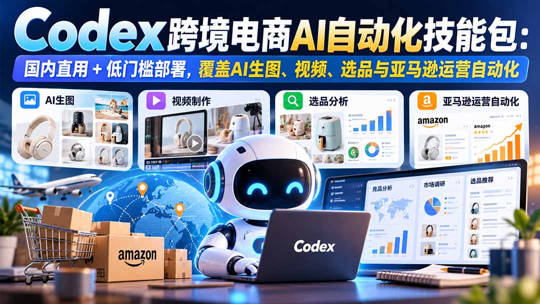 【无水印】Codex跨境电商AI自动化技能包:国内直用+低门槛部署,覆盖AI生图、视频、选品与亚马逊运营自动化-皮皮网创