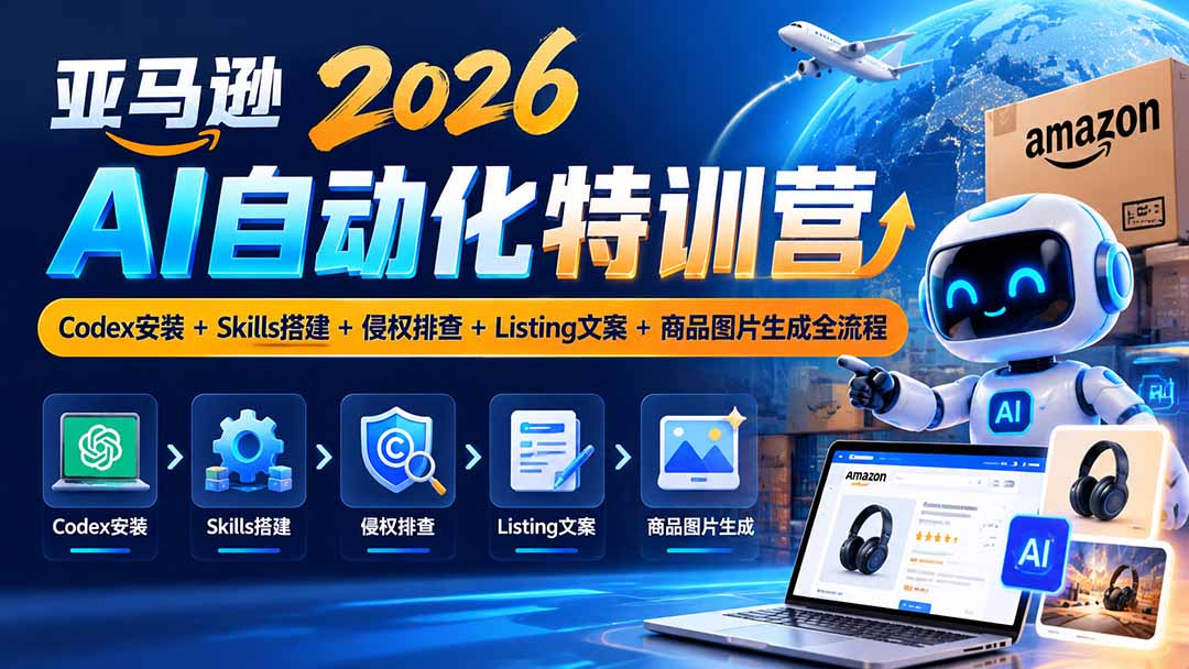 亚马逊2026AI自动化-10月特训营：Codex安装+Skills搭建+侵权排查+Listing文案+商品图片生成全流程-皮皮网创