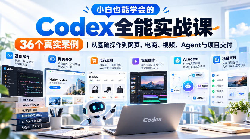 小白也能学会的Codex全能实战课｜36个真实案例，从基础操作到网页、电商、视频、Agent与项目交付-皮皮网创
