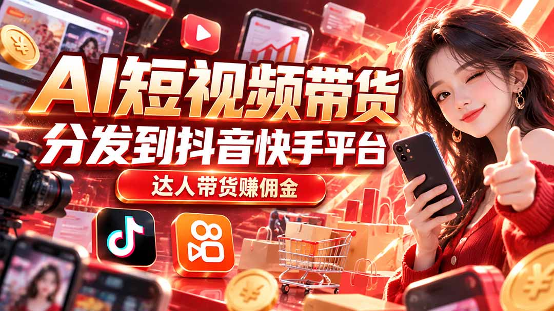 【AI短视频带货】分发到抖音快手平台,达人带货赚佣金-皮皮网创