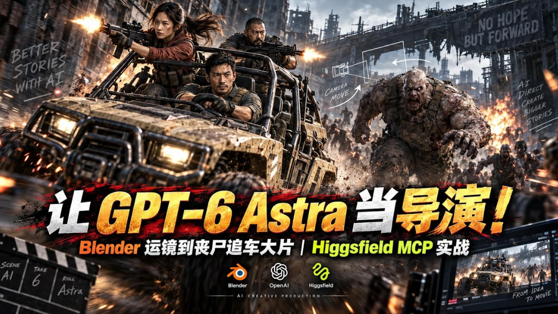 让GPT-6 Astra当导演!Blender运镜到丧尸追车大片|Higgsfield MCP实战-皮皮网创