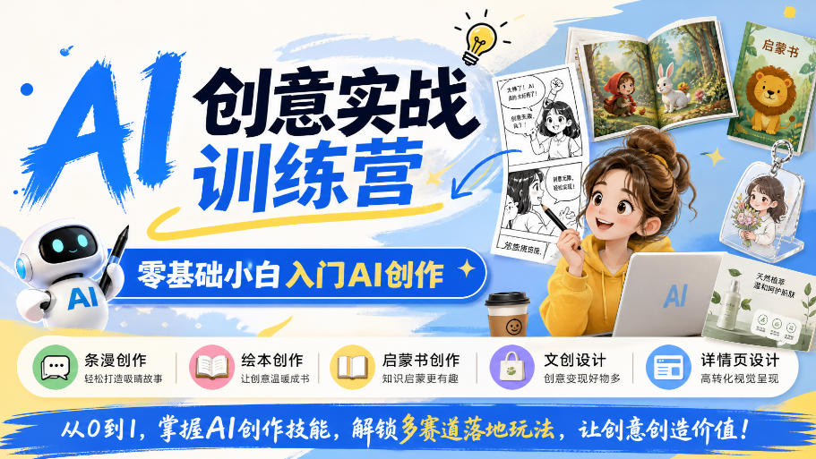 AI创意实战训练营,零基础小白入门AI创作,解锁条漫、绘本、启蒙书、文创、详情页多赛道落地玩法-皮皮网创