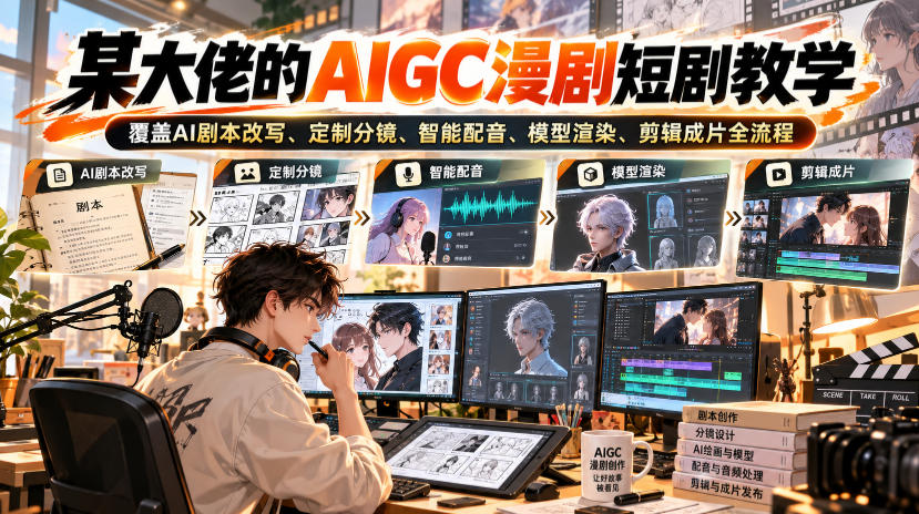 某大佬的AIGC漫剧短剧教学,覆盖AI剧本改写、定制分镜、智能配音、模型渲染、剪辑成片全流程-皮皮网创