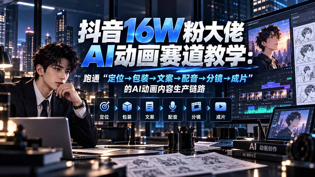 抖音16W粉大佬规则门禁AI动画赛道教学:跑通“定位→包装→文案→配音→分镜→成片”的AI动画内容生产链路-皮皮网创