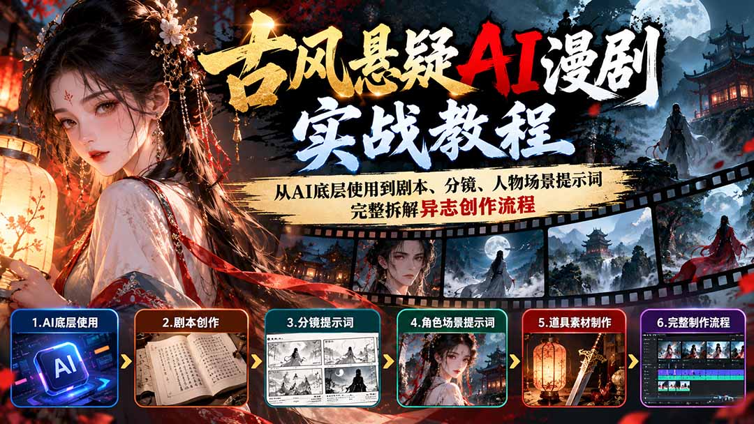古风悬疑AI漫剧实战教程：从AI底层使用到剧本、分镜、人物场景提示词，完整拆解异志创作流程-皮皮网创