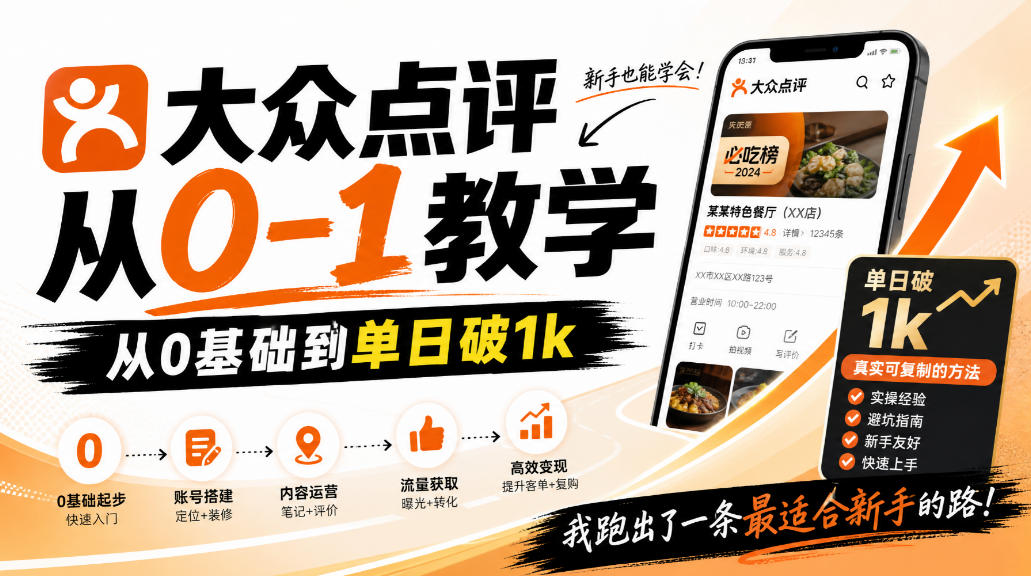 大众点评分成从0-1教学,从0基础到单日破1k,我跑出了一条最适合新手的路-皮皮网创