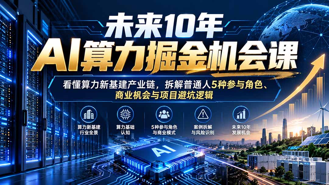 未来10年AI算力掘金机会课：看懂算力新基建产业链，拆解普通人5种参与角色、商业机会与项目避坑逻辑-皮皮网创