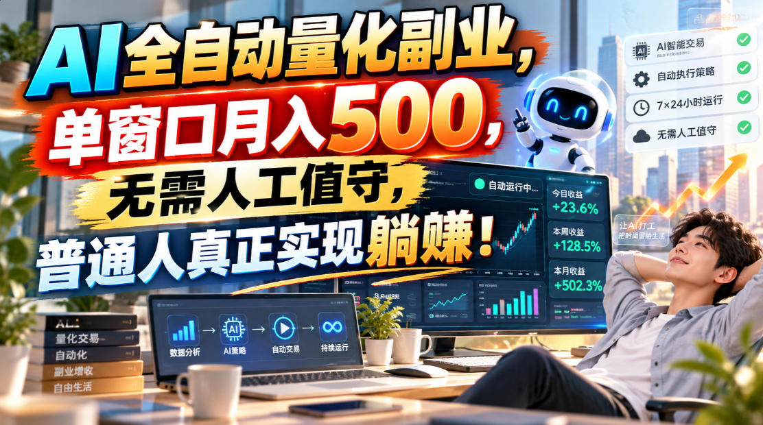 AI全自动量化副业，单窗口月入500，无需人工值守，普通人真正实现躺賺！-皮皮网创